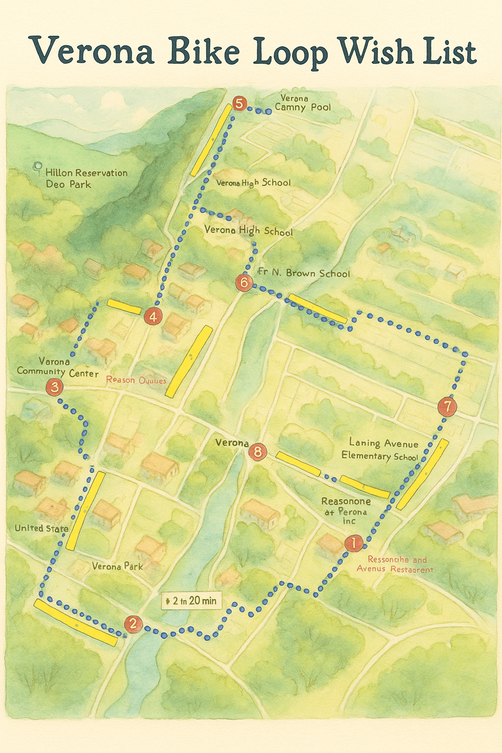 Map of proposed Verona Bike Loop stops