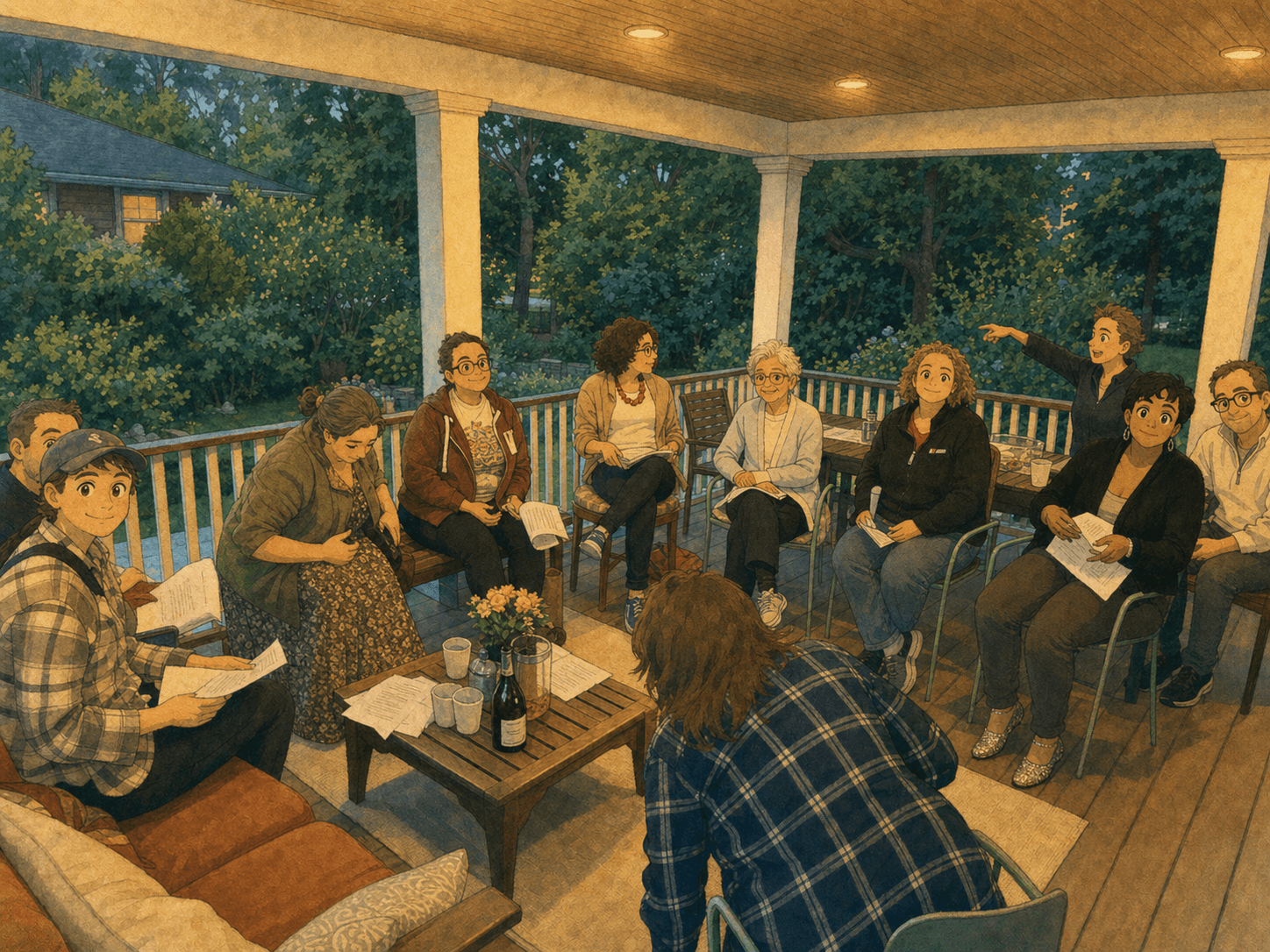 Verona neighbors gathering together on a porch
